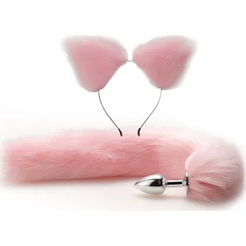 Anální kolík Růžový anální ocas včetně oušek, vel. M