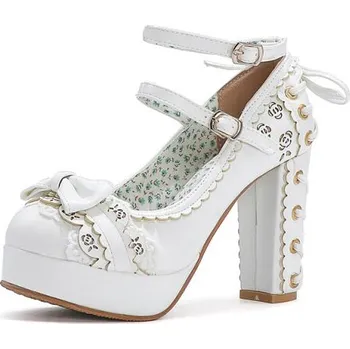 Dámské lodičky Lodičky s ozdobnou mašli a šněrováním na podpatku GoodDayGirl Fashion Barva: Bílá, Velikost: 34