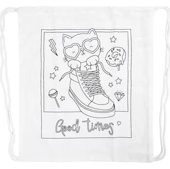 Městský batoh creativ company Plátěný batoh se stahovacími šňůrkami Kočka v botě (41 x 37 cm)