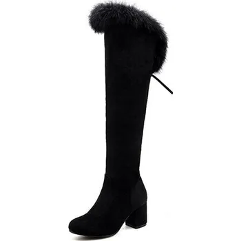 Dámské kozačky Zimní kozačky nad kolena s kožešinou GoodDayGirl Fashion Barva: Černá, Velikost: 38