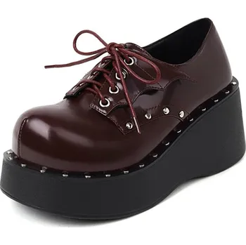 Dámské polobotky Lakované polobotky na platformě s cvočky GoodDayGirl Barva: Bordová, Velikost: 38