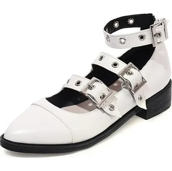 Dámské lodičky kožené punk baleríny s pásky a přezkami GoodDayGirl Barva: Bílá, Velikost: 43