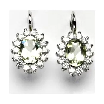 Drahý kámen Zlaté náušnice Kate, bílé i žluté zlato, přírodní green ametyst a čiré zirkony - NK 1507 (green ametyst 8x6 mm)