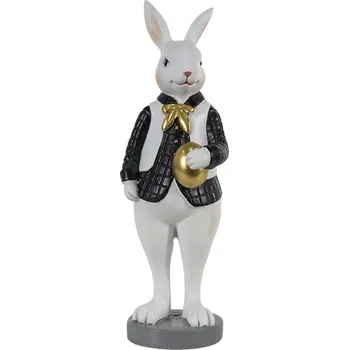 Dekorace králík v černé košili držící zlaté vajíčko - 7*7*20 cm