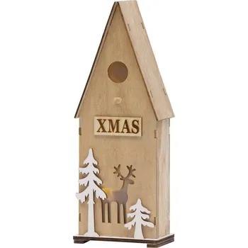 Vánoční dekorace Dekorácia MagicHome Vianoce Woodeco, Vtáčia búdka, 3 LED, 12x7x32 cm