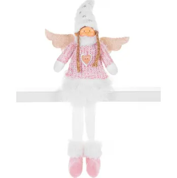 Vánoční dekorace Postavička MagicHome Vianoce, Anjelik s bielou krátkou sukňou, látkový, ružovo-biely, 23x12x59 cm