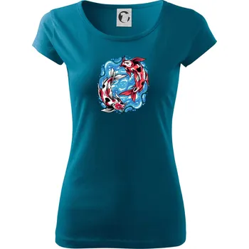 Dámské tričko Yin & Yang Koi kapr - červený - Dámské triko Pure - XL ( Petrolejová )