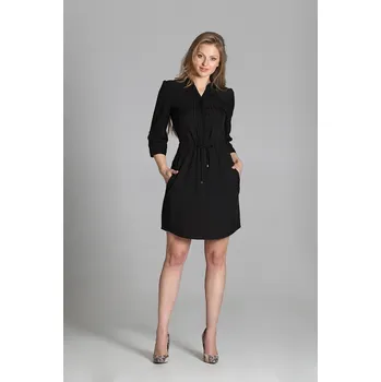 Dámské šaty Šaty se stojatým límcem a vázáním v pase SUK149 Barva: Černá, Velikost: L