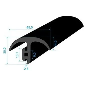 Těsnění do okna a dveří 05393039 T-profil s dutinkou 30x45/9mm, délka 3150mm EPDM, 70°Sh