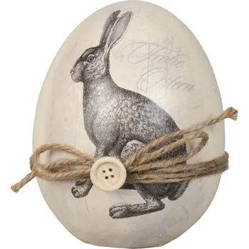 Bytová dekorace Dekorační vajíčko s motivem zajíce a mašličkou - Ø 12*14 cm