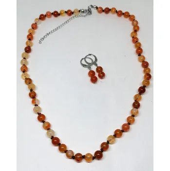 Náhrdelník Karneolový náhrdelník a naušnice (s chirurgickou ocelí)