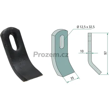 Pracovní nůž Mulčovací Y-nůž pro Fischer, Votex, Zappator, 97/10/12,5x32,5 mm