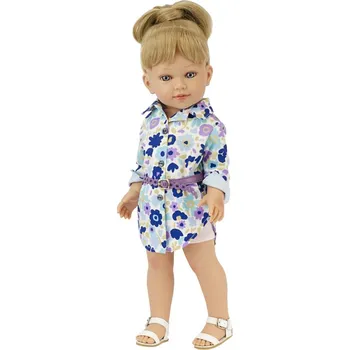 Panenka Realistická panenka Coral v letních fialových šatech na knoflíčky od firmy Vestida de Azul (Coral - 45 cm)