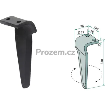 Pohon brány Hrot rotačních bran pravý pro Maschio, M36100210R, 36100210, 60/340 mm, hřeb rotačních bran