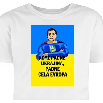 Pánské tričko Hütermann Tričko na podporu Ukrajiny: Volodymyr Zelenskyj - Když padne Ukrajina, padne celá Evropa