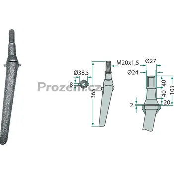 Hrot rotačních bran bez korálku pro Krone, Lely, Pöttinger / Landsberg, Rau, 00024025, RG00024025, 1163214870, 4914020, -/365 mm, hřeb rotačních bran