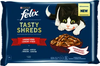 Krmivo pro kočku Felix Tasty Shreds Adult lahodný výběr kuře a hovězí ve šťávě 4x 80 g
