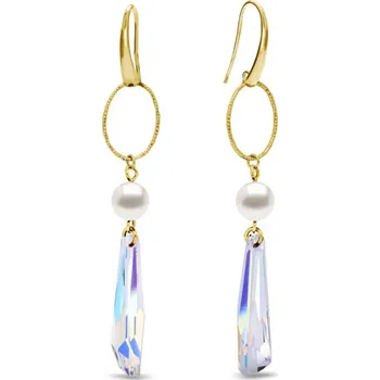 Náušnice Stříbrné pozlacené náušnice s bílou perlou a měnivým krystalem Crystalactite KWG6017AB8W AB