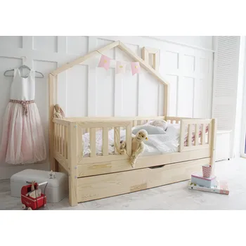 Dětská postel Luletto Domečková postel Bali Plotek Duo Plus 90x200cm, Bílá, s výsuvnou přistýlkou, výřez, bez komínu