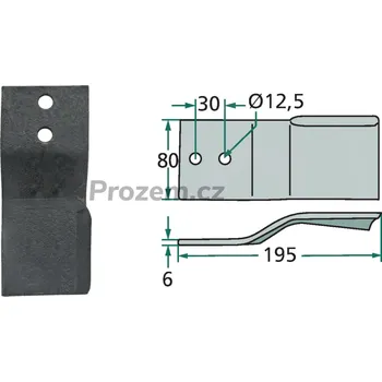 Mulčovací nůž pro Saphir, Szolnoki, 195/6/12,5 mm