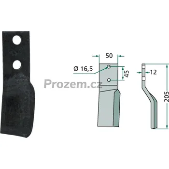 Pracovní nůž Rotační nůž levý pro Celli, 422631, 45/205 mm