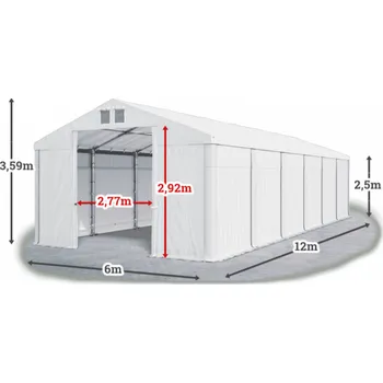Zahradní stan Skladový stan 6x12x2,5m střecha PVC 620g/m2 boky PVC 620g/m2 konstrukce ZIMA Bílá Bílá Bílá