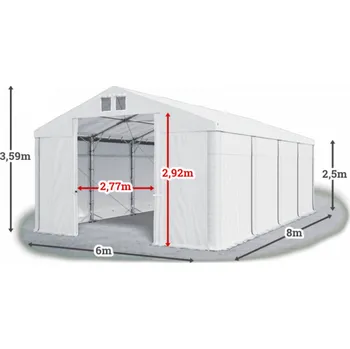 Zahradní stan Skladový stan 6x8x2,5m střecha PVC 620g/m2 boky PVC 620g/m2 konstrukce POLÁRNÍ Bílá Bílá Bílá