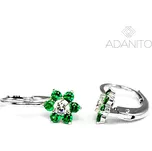 Zlaté náušnice kytičky se zelenými zirkony z bílého zlata