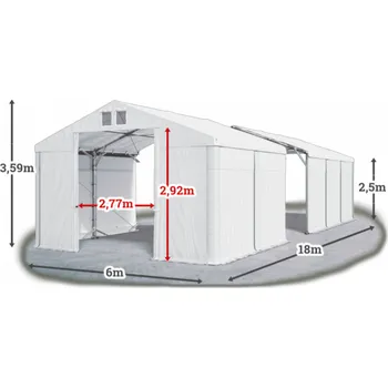 Zahradní stan Skladový stan 6x18x2,5m střecha PVC 560g/m2 boky PVC 500g/m2 konstrukce POLÁRNÍ PLUS Bílá Bílá Bílá