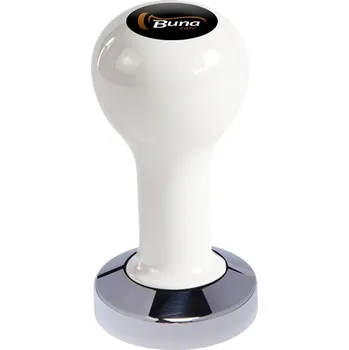 Buna café tamper, kov, bílý, TP, 51 mm, nerez lesk, plochý