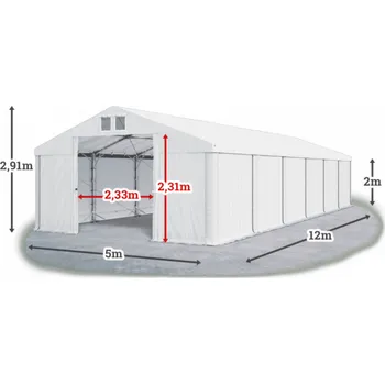 Zahradní stavba Skladový stan 5x12x2m střecha PVC 620g/m2 boky PVC 620g/m2 konstrukce POLÁRNÍ Bílá Bílá Bílá