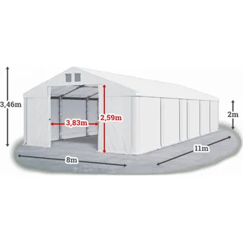 Zahradní stan Skladový stan 8x11x2m střecha PVC 580g/m2 boky PVC 500g/m2 konstrukce ZIMA Bílá Bílá Bílá