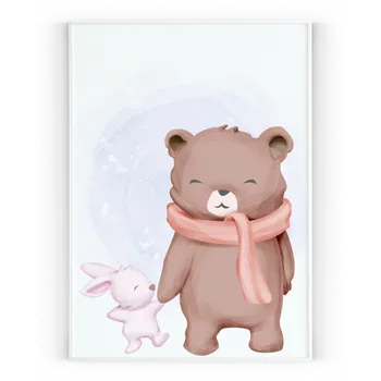 Plakát Plakát / Obraz Králík a Medvěd Pololesklý saténový papír A4 - 21 x 29,7 cm