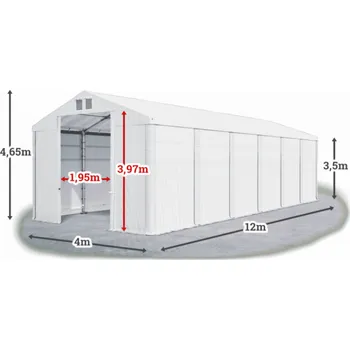 Zahradní stan Skladový stan 4x12x3,5m střecha PVC 620g/m2 boky PVC 620g/m2 konstrukce ZIMA Bílá Bílá Bílá