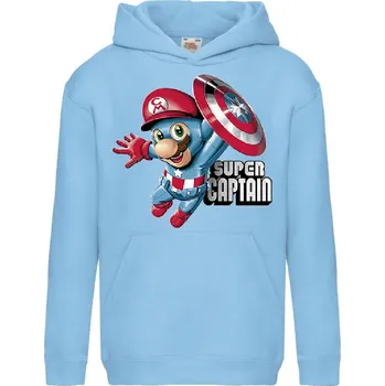 Chlapecká mikina dětská levná mikina, kapuce, kapitán Mário Barva: Sky blue - nebesky modrá, velikost: 152