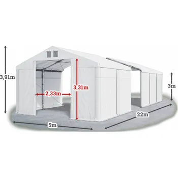Zahradní stan Skladový stan 5x22x3m střecha PVC 560g/m2 boky PVC 500g/m2 konstrukce ZIMA PLUS Bílá Bílá Bílá