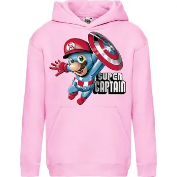 Chlapecká mikina dětská levná mikina, kapuce, kapitán Mário Barva: Pink - růžová, velikost: 152