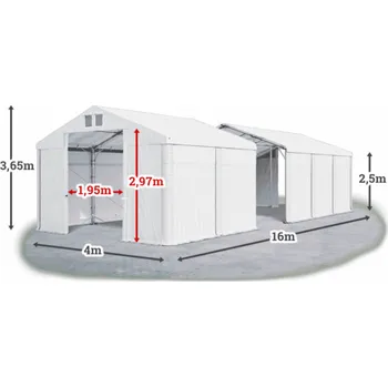 Zahradní stavba Skladový stan 4x16x2,5m střecha PVC 560g/m2 boky PVC 500g/m2 konstrukce POLÁRNÍ Bílá Bílá Bílá