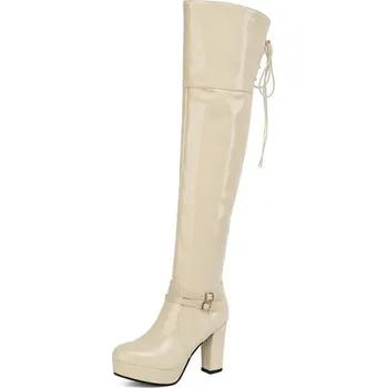 Dámské kozačky Vysoké sexy kozačky na podpatku GoodDayGirl Fashion Barva: Béžová, Velikost: 35