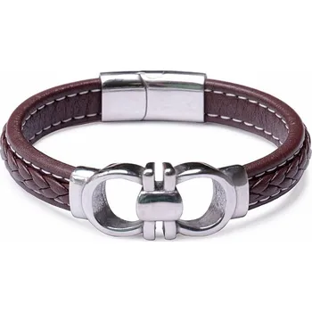 Drahý kámen Náramek pánský kožený hnědý s nerez ocelí obvod cca 22 cm