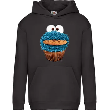 Chlapecká mikina dětská levná mikina, kapuce, Cookie monster Barva: Black -černá, velikost: 128