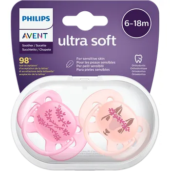 dudlíky Philips Avent Ultra Soft Girl růžové/lila 2 ks 6-18 m
