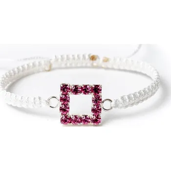 Náramek WUX Macramé kostička růžový krystal VELIKOST NÁRAMKU: Dámská...16cm, BARVA PROVÁZKU: Žlutá neonová, PRŮMĚR PROVÁZKU: Ø 1mm