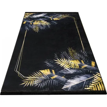 Koberec Makro Abra Moderní kusový koberec BLACK and GOLD 01 Listí protiskluzový černý zlatý Rozměr: 160x220 cm