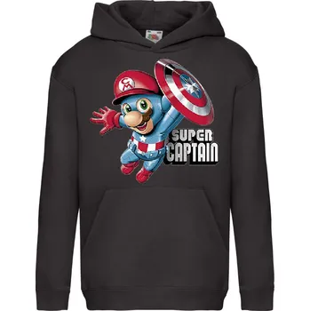 Chlapecká mikina dětská levná mikina, kapuce, kapitán Mário Barva: Black -černá, velikost: 152