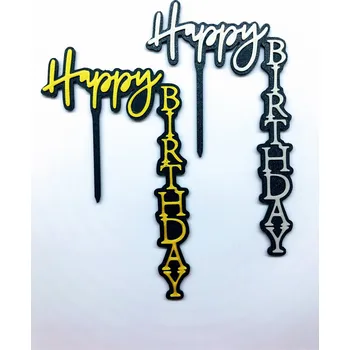 Dortová svíčka Zápich - Happy Birthday #3 - uhlový 90° (bílá, zlatá)