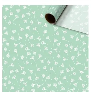 Balící papír Hedvábný papír v roli mintový s květinami