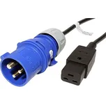 19.07.1204 Kabel napájecí IEC60320 C19 (female) - IEC60309 3pol, modrý, 16A, černý kabel, délka 3m