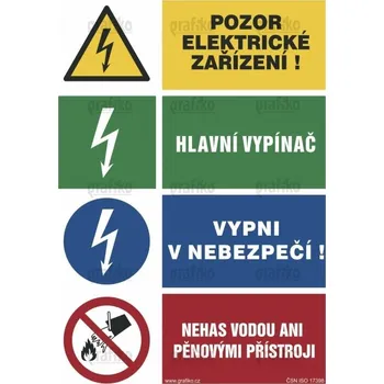 El. napětí/Hlavní vypínač/Vypni v nebezpečí/Nehas, fólie 210x148, 3.9021.SD