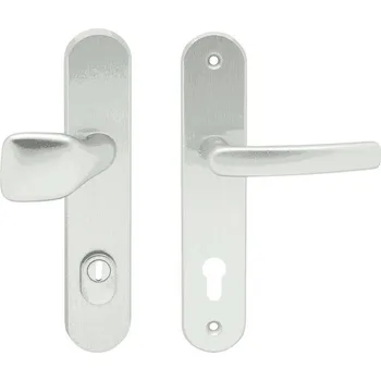 Dveřní kování COBRA BEZP.K. R101 PŘEKRYTKA Provedení: PZ LI/RE (klika oboustranná/koule), Povrch: F1 - stříbrný elox, Rozteč: 90 mm